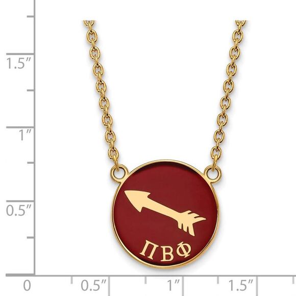 14K Plated Silver Pi Beta Phi Large Red Enamel Logo Disc Necklace - Picture 3 of 6